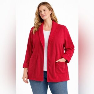 Woman Within Red Fleece Blazer Jacket Sweatshirt Cardigan 
Size 1X